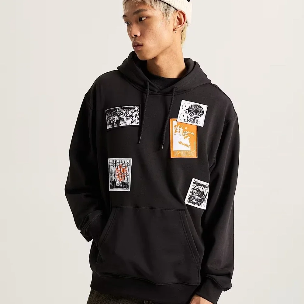 Vans Punk Patch Pullover Hoodie Men's Medium Black Graphic Hooded Sweatshirt